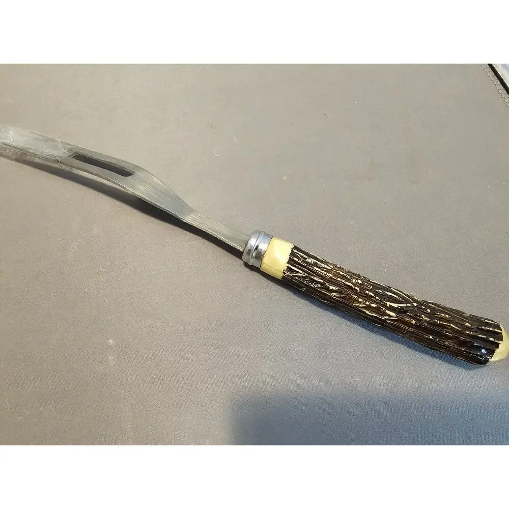 Vintage 2-Prong Meat Serving/Carving Fork w/Antler Style Handle - Japan